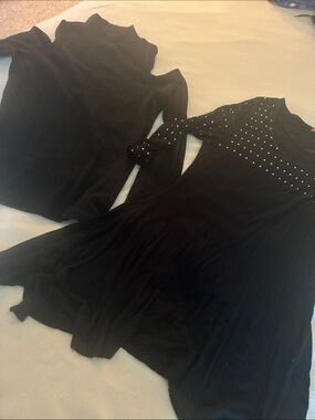 Black Long Sleeve Stud-Embellished tops